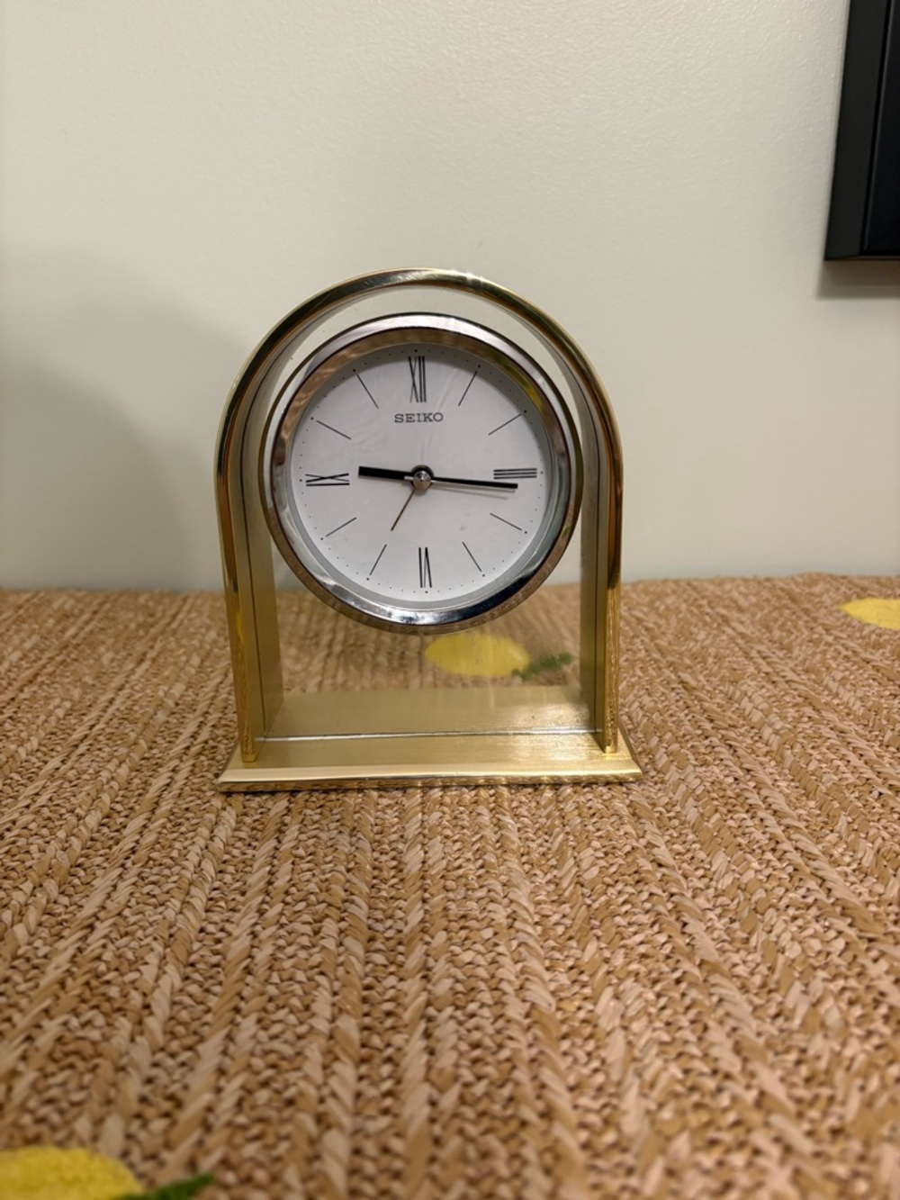 Seiko Carter Mantle Clock Brushed Gold Brass Floating Glass Dial QHE134FLH As-Is